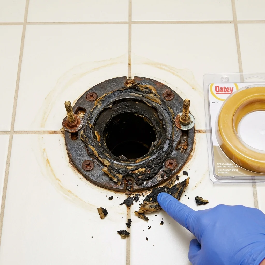 Failed wax ring showing water seepage at the base of a toilet in a Palenville, NY home
